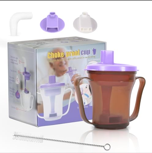Image of Dysphagia Regulating Drinking Cup, Prevent Choking for Dysphagia /Dementia /Elderly,Dispenses 5cc or 10cc of Liquid Each time,Spill-Proof (Coffee /Purple)
