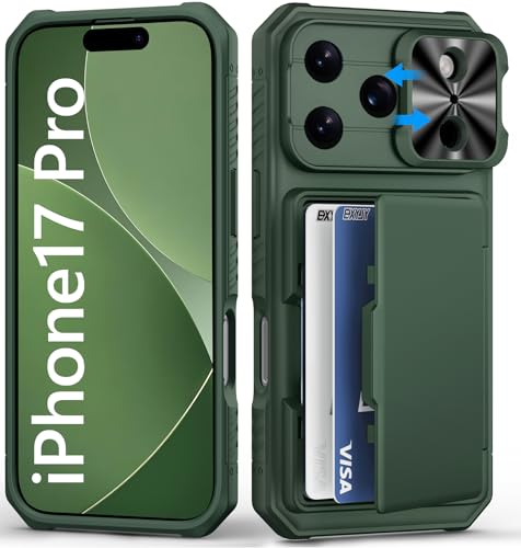 BXYJY for iPhone 17 Pro Case Wallet, Credit Card Holder (4-5 Cards), Green