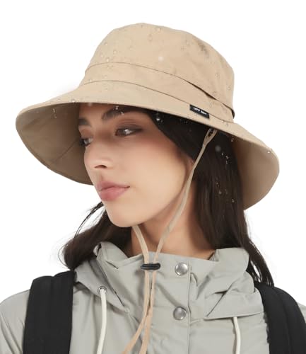 Creekstone Unisex Cappello da Pescatore impermeabile da Pioggia per Donne e Uomini, Floppy Cappello da Sole Estivo UPF50+, Trekking Viaggio Ripiegabile (IT, Testo, Taglia unica, Cachi)