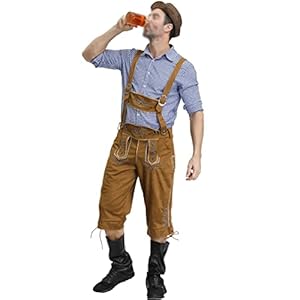 Duitse Beierse Oktoberfest-kostuumset voor heren, Halloween-aankleedfeest en bierfestival Lederhosen-kostuums,E-XL