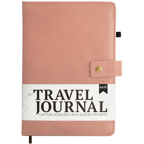 Image of Travel Journal with Prompts (Hardcover) 2nd Edition - Vegan Leather Adventure Essential - 2-Page-A-Day Travel Journal (40 Days) for Women Men Nonbinary - A5 Daily Diary & Traveler Notebook - Gift - Present - Blush Pink