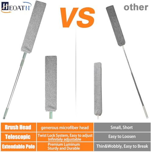 Dust Brush Under Appliance Microfiber Duster with Extension Pole (40 to 55 inches) Bendable, Washable, Extendable Gap Dusters for Sofa Bed Furniture Bottom - Wet or Dry Gray