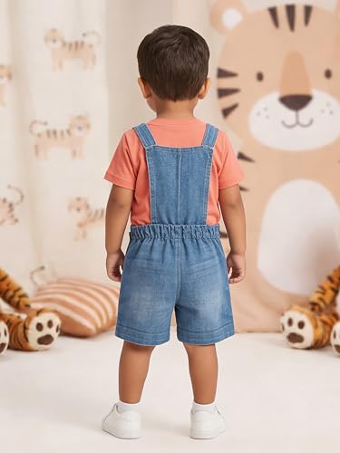 Image of KiddoPanti Unisex Infant Denim Dungaree | Cotton Blend Stretch | Baby Jumpsuit Witth Pockets | Comfortable Casual Outfit for Boys & Girls 6 Months-3 Years