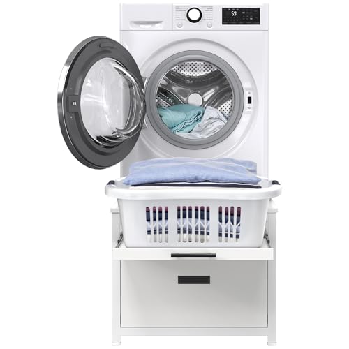 GDLF Washer Dryer Pedestal, 24.1' Laundry Pedestal for Compact Washing Maching, Washer and Dryer Stand with Shelf and Base Storage,White