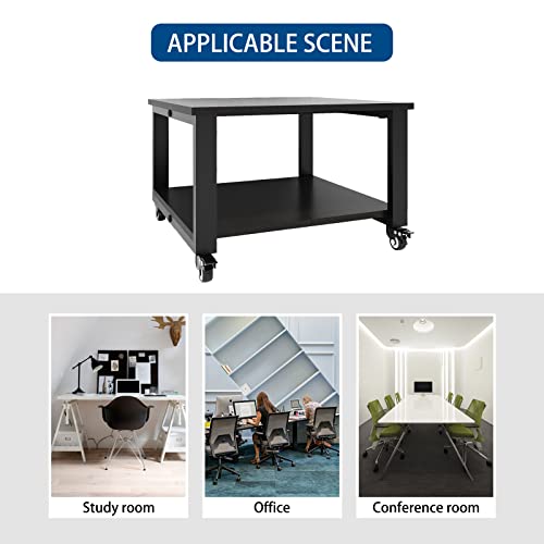 Natwind 2 Tiers Office Movable Laser Printer Copier Stand Cart Under Desk Heavy Duty Dark Brown Rolling Table With Storage Floor-Standing Holder On Wheels Fax Paper Organizer Shelf For Home (Black) #TOP5