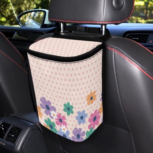 Image of Cute Groovy Flower Butterfly Car Trash Can Bin Interior Accessory Large Capacity Auto Garbage Bin for SUV Truck,Garbage Container Bin
