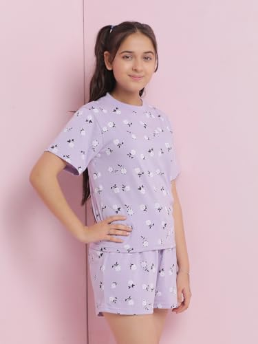 Lil Tomatoes Girls Regular Fit Cotton Night Suits, 11-12 Years, Lilac - Image 3 thumbnail