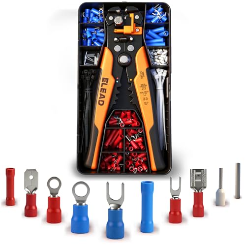 321-Piece Wire Connectors Kit Electrical Terminal Connectors Crimp/Stripping/Cutting Multifunction Wire Stripper Tool Flat Connector Flat Plug Conductor End Sleeve Bonza Silk and Tie Tape
