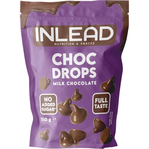 INLEAD - Choc Drops | Schokolade ohne Zuckerzusatz - Perfekte Schokodrops ohne Zucker als Topping und zum Backen (150g, Milk Chocolate - Vollmilch Schokolade)