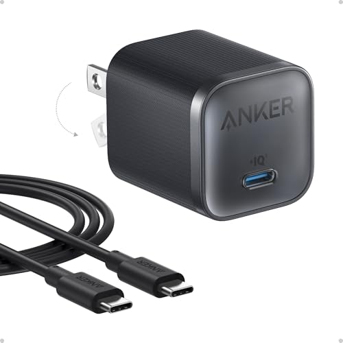 Anker Nano GAN Cargador, Carga Rápida de 45 W, Enchufe Compacto y Plegable, Bloque Cargador USB-C para iPhone 17/16/15 Series, MacBook, Pixel 9, iPad, Galaxy S25/S24 Series (Cable de 1.8 m Incluido)