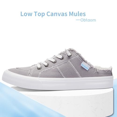 Image of Obtaom Women Canvas Mules Memory Foam Clipper Fashion Sneakers Comfortable Slip-On Mule Backless Holiday Shoes