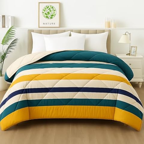 BSB HOME 220 GSM Microfiber Reversible AC Comforter King Size Double Bed Striped