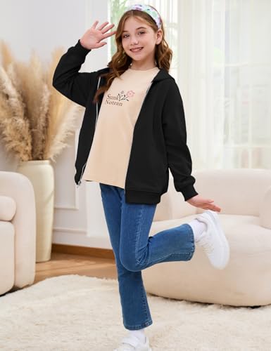 Flygo Unisex Boys Girls Hoodie Sweatshirt Full Zip Up Casual Long Sleeve Solid Jacket Kids Lightweight Outwear with Pockets3