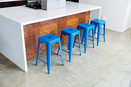 Urbanmod 24 Inches Metal Barstool Set Of 4 – Counter Height Backless Bar Stool For Kitchen Island, Breakfast, Outdoors, Pub, Restaurant, Home, Patio – Stackable Heavy Duty Modern & Industrial (Blue) #TOP7