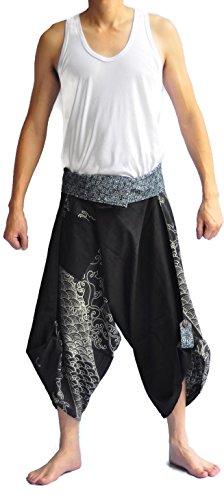 Thai Fisherman Pants Japanese Style Pants One Size Black Fish Wave Pants2