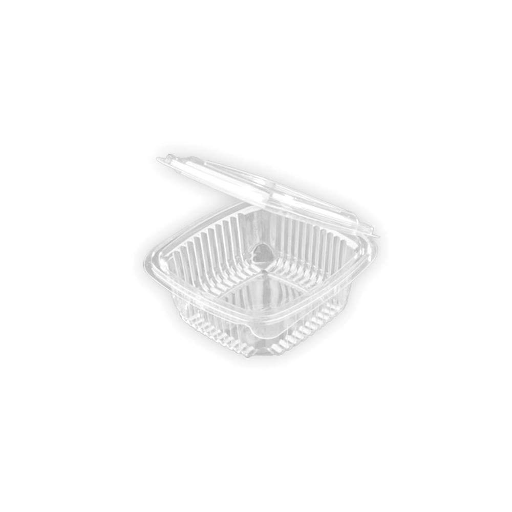 700 uds - Envase recipiente para comidas frías con tapa bisagra rectangular - Capacidad 250 ml - Polietileno (PET) transparente