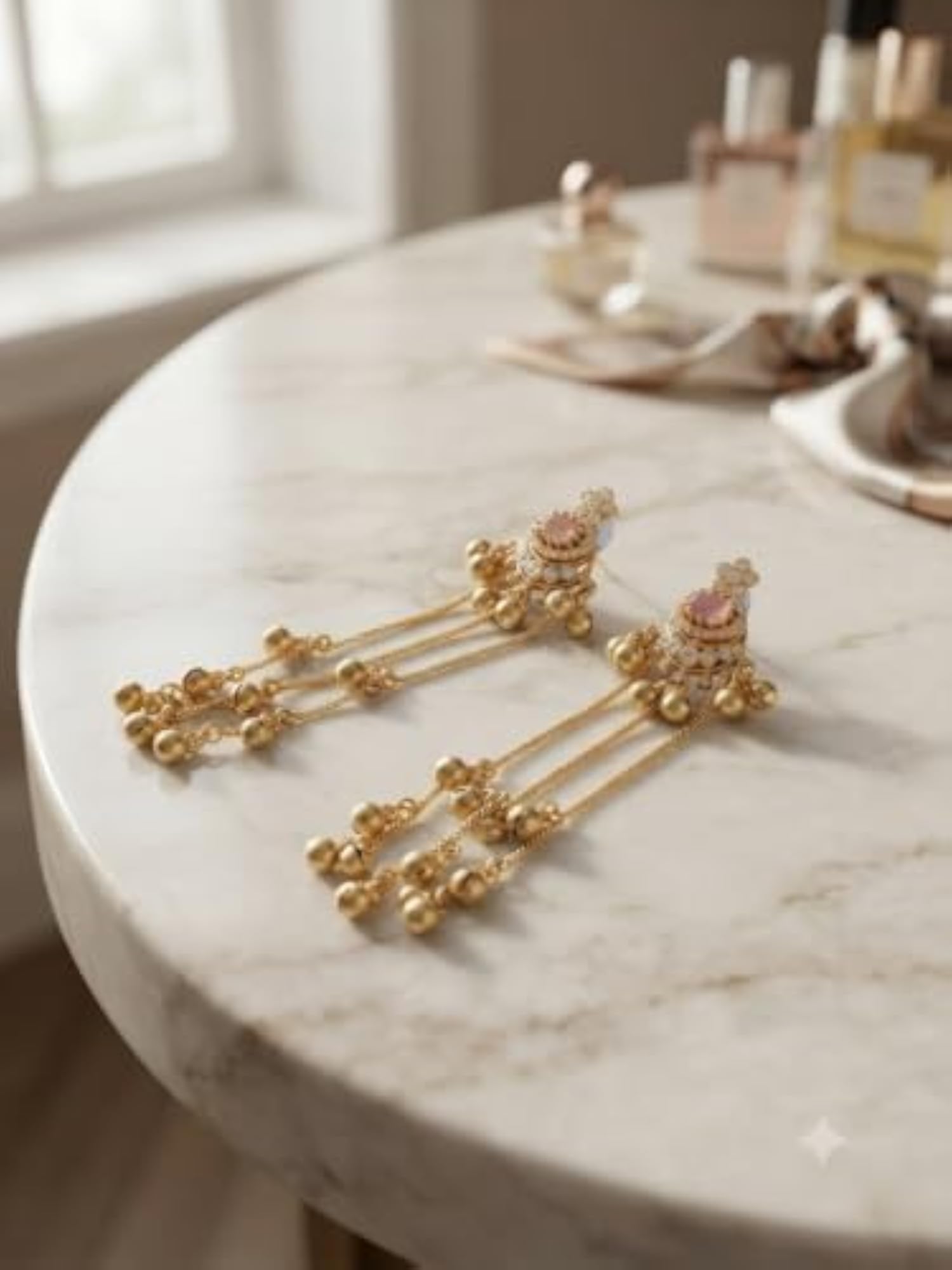 Women's Gold-Tone Chandelier Earrings with Pink Stone
