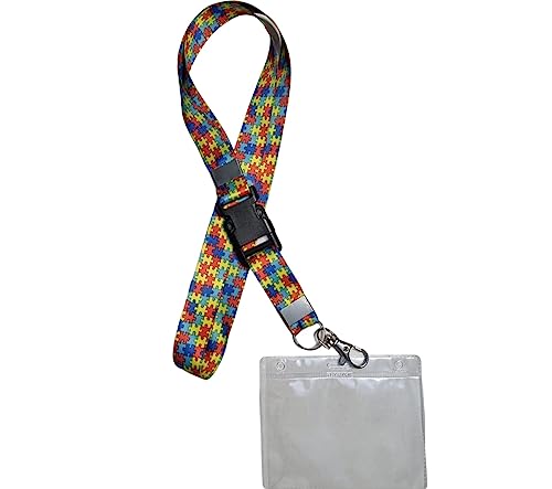 Cordão Quebra Cabeça de Identificação Autismo Portador Autista Pcd + Porta Crachá