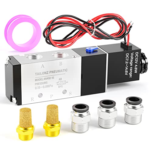 Image of TAILONZ 1 /2 inchNPT DC12V Solenoid Valve 2Position 5Way Outlet wire 4V410-15