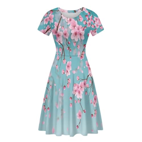 Image of POLERO Sunflower Dress for Women Floral Summer Dresses Short Sleeve Casual Sundresses Midi Dresses
