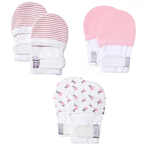 Image of HAPIU Baby No Scratch Mittens Stay On, 100% Cotton Breathable, Adjustable Infant Gloves for Boys Girls, Newborn - 12 M