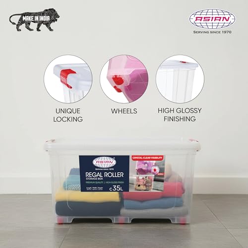 Image of Asian Plastowares - Regal Roller | 35 Ltr - Storage Box | Stackable Organizer for Clothes, Toys, Kitchen, Makeup & More | BPA-Free, Space-Saving Design | Multipurpose Boxes | Transparent