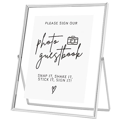 Image of Calculs 5-Pack Photo Guest Book Sign, 8x10 Silver Floating Picture Frame | Double glass metal frame, fits 6x8 insert, photo guest book station, reusable tabletop frame for signs and photos