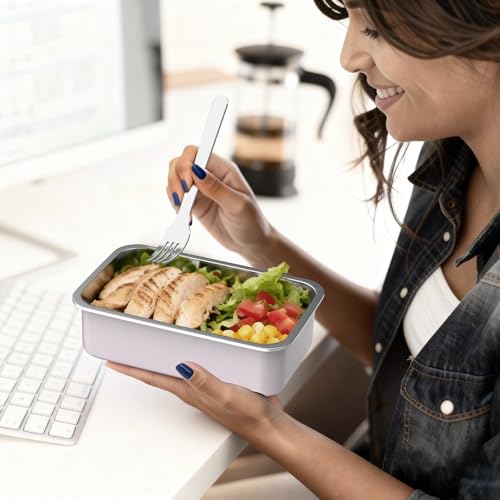Image of Bakpoco Stainless Steel Bento Lunch Box, 42oz Leak-Proof Metal Lunch Box Containers, Microwave-Safe, with Adjustable Divider, Convenient Lunchbox for Work, Travel