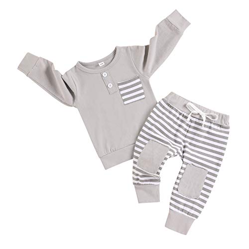 Newborn Baby Boys Girls Breathable Hoodie Sweatshirt Top + Striped Pants Outfits Set TODDLING Around Clothes(2-3 T)