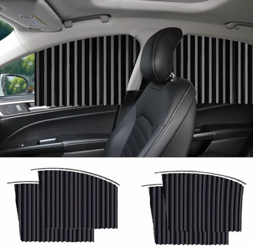 Image of Denfy Fabric 4PCS Universal Fit Magnetic Car Side Window Sunshade Curtains Removable Privacy & Heat Protection, Pleated Black Magnetic Car Window Shades for Baby & UV Protection, Foldable