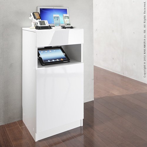 台 FAX台 背面収納付き リビングキャビネット 鏡面タイプ 幅40cm