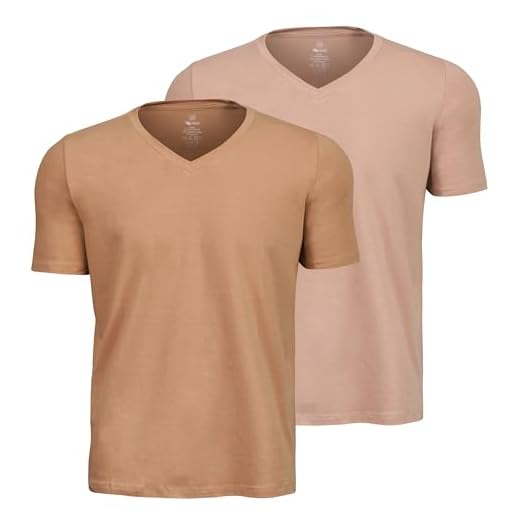 Kit 2 Camisetas Gola V Algodão Egípcio Premium Anti-Alérgico Malha Nobre Masculina M ao G2 (Bege e Caramelo, G)