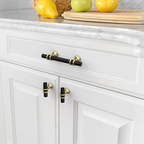 Amerdeco 10 Pack Matte Black and Gold Cabinet Pulls 3 Inch(76mm) Hole Center Drawer Pulls Cabinet Hardware Kitchen Cabinet Handles for Bathroom ZH0091 — view 4