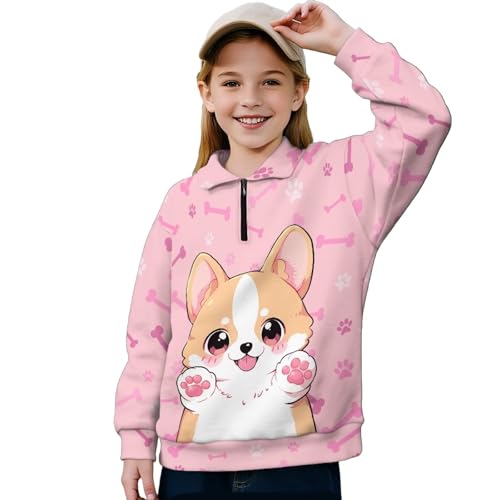TOADDITDO Girls Half Zip Koala Sweatshirt Rainbow Print Long Sleeve Pullover Jacket 11-12t Lightweight Causal Sweater Coat all Winter Shirts Cartoon Clothes for Girls