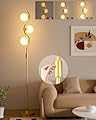 ACOHOOK 60IN Dimmable (Brightness Adjustable) Gold Floor Lamp, Modern Standing Lamps with 3 Globe Soft Warm White 3000K Bulbs, Mid Century Floor Lamp for Living Room Bedroom Home Decor