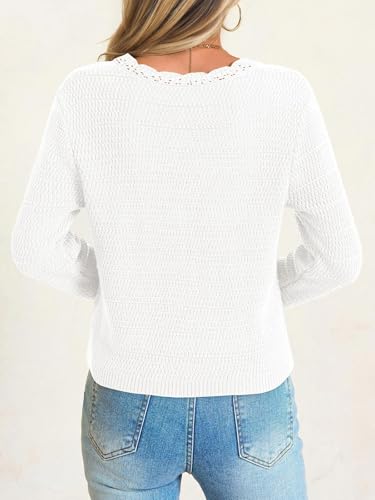 Image of Saodimallsu Womens V Neck Cardigan Sweaters Button Up Cropped Boho Knit Long Sleeve Loose Trendy Sweater Tops