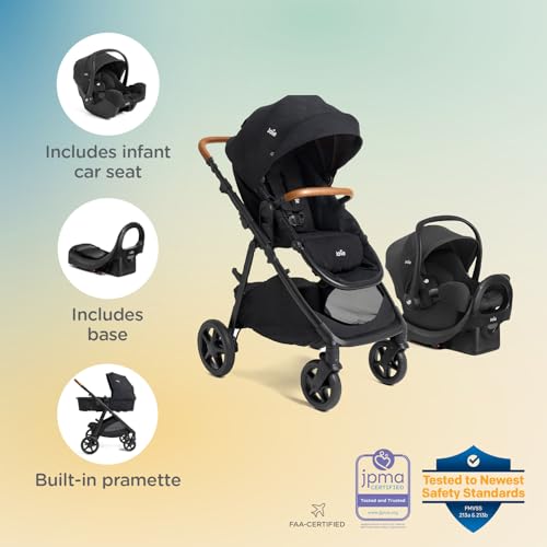 Image of Joie Baby, Ginger and Rue Travel System - 4-in-1 Travel System with Lightweight Baby Car Seat and an Included Anti-Rebound Base for Easy Install and Height-Adjustable Stroller (Shale Dark)
