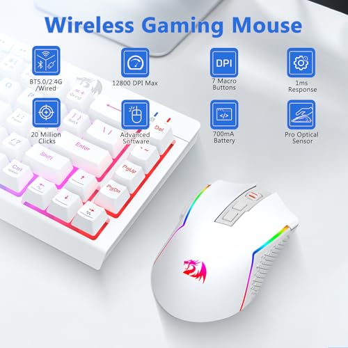 Image of Redragon Wireless Gaming Keyboard and Mouse Combo 60% Portable, White