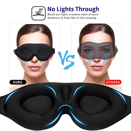 3D Sleep Mask, Sleeping Eye Mask For Women Men, Contoured Cup Night Blindfold, Luxury Light Blocking Eye Cover, Molded Eye Shade With Adjustable Strap For Travel, Nap, Meditation, Black #TOP2