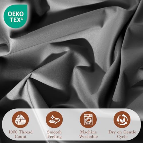 Image of 100% Egyptian Cotton Sheet Set 4 Pcs Queen Size Sheets 1000 Thread Count Breathable Soft Bedding Set Fitted Sheet with 16 inch Deep Pocket (Queen, Dark Gray)