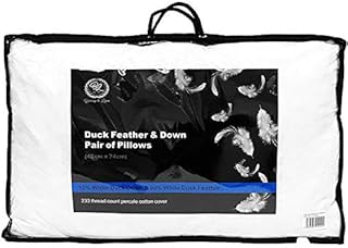 ROMA Soft Furnishings White Duck Feather & Down Pillow (85% Duck Feathers & 15% Down) | Soft Pillow for Sleeping | 2 Pillows with Cotton Shell (74cm x 48cm)