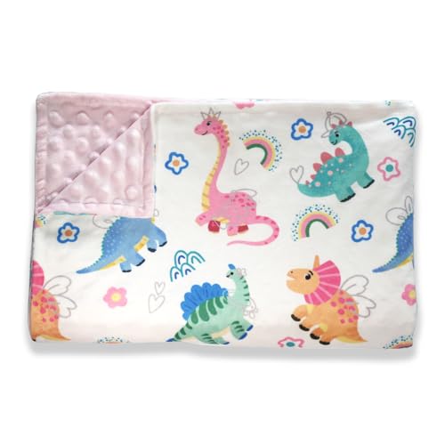Image of Soft Plush Baby Blankets for Girls with Print Dinosaur Pattern and Soothing Raised Dots, Double Layer Bed Throws for Baby Infant Toddler Nursery Crib,30x40 Inches (Pink)