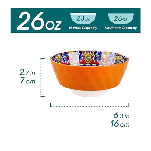 vancasso Cereal Bowls, Ceramic Soup Bowls Set of 6, 26 oz Colorful Bowls Set for Kitchen, Dishwasher & Microwave Safe- for Cereal, Soup, Oatmeal, Ice Cream, Salad, Pasta etc.