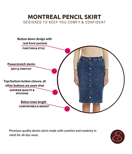 Esteez Midi Denim Skirts For Women Knee Length - Long Jean Skirt For Women - Womens Denim Skirt - Denim Pencil Skirt - Modest Midi Jean Skirt Button Down - Montreal (Ex802144 Blue 6) #TOP2