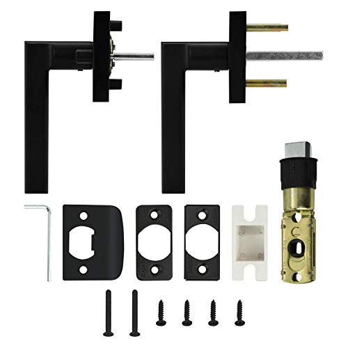 Image of Nuk3y Hulk Series Lever Door Handle Slim Square Modern Contemporary Lever Set (Privacy, Matte Black)