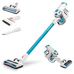 Genius Invictus X7 Accustofzuiger (13-delen), zonder zak, draadloze 2-in-1 stofzuiger met 380 watt zuigvermogen en geïntegreerde LED-spot-verlichting, lithium-ion accu (30 min), wit/blauw