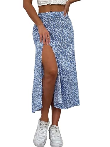 Women’s Pencil Skirt 2024 Summer Floral, Long Comfortable Casual Skirt with Side Slit2
