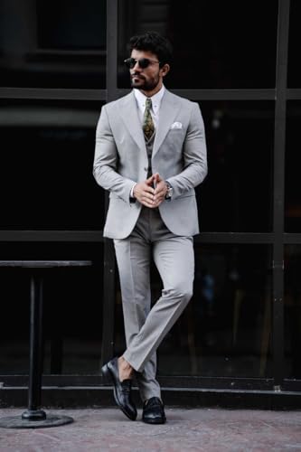 Wangyue 3 Pieces for Mens Slim Fit Suit Set Two Button Blazer Jacket Vest Pants Tuxedo Set for Party Wedding and Business3