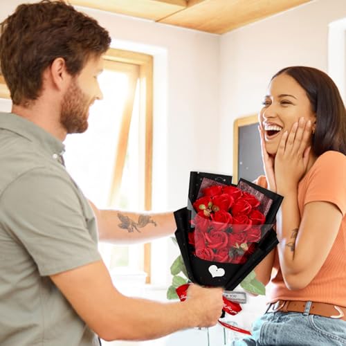 Bouquet de fleurs avec roses rouges préservées naturelles TEEKU taille unique