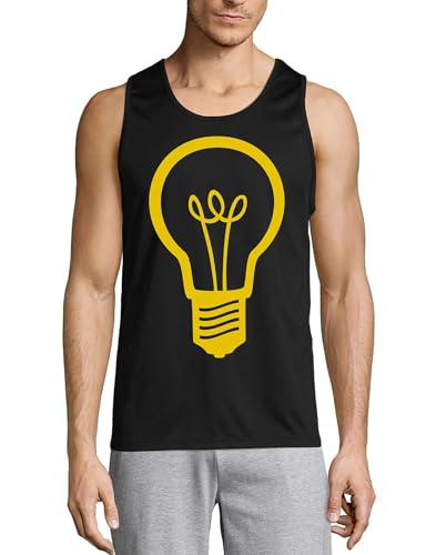 Camiseta de algodón negro para hombre con diseño de bombilla amarilla minimalista